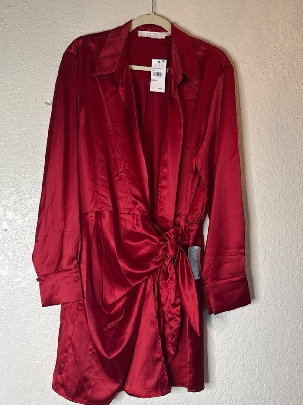 Astr Red Satin Shirt Dress